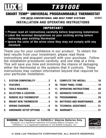 Lux-Products-TX9100E-Thermostat-User-Manual